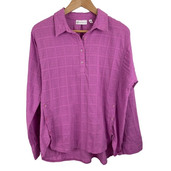 Rafaella Womens Size Large Purple Roll Tab Sleeve Button Up Collared Shirt - Picture 1 of 10